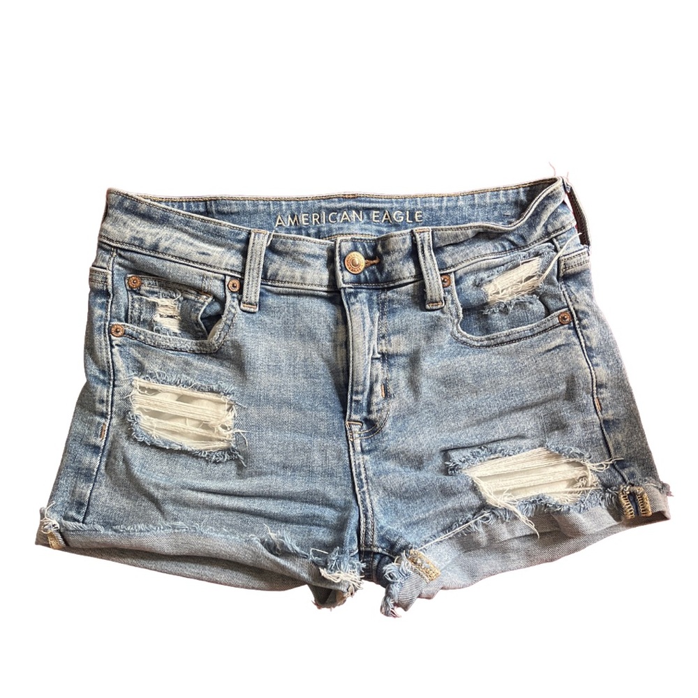 American Eagle Outfitters Light Blue Ripped Jean Shorts